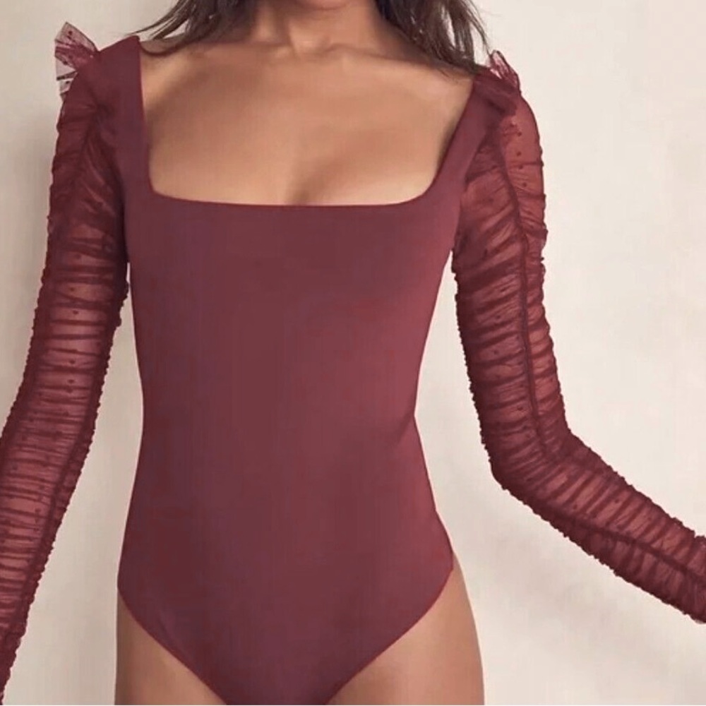 Free People Burgundy Long Sleeve Bodysuit